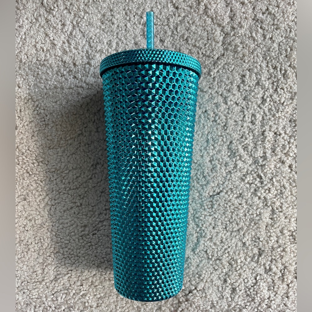 Starbucks, Metallic Turquoise Blue Tumbler, Venti, NEW, Studded, Chrome, Bling - Picture 5 of 9